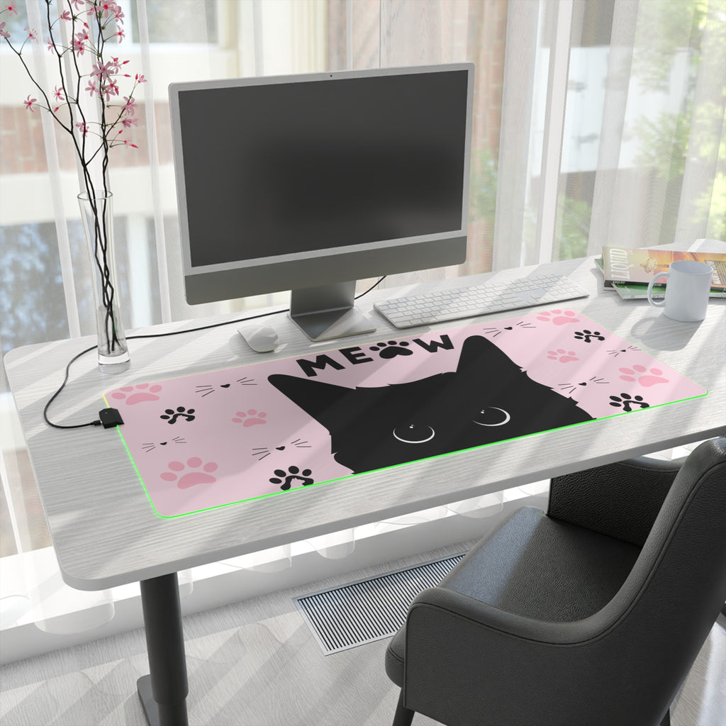 Black Pink Kitten LED Gaming Mouse Pad