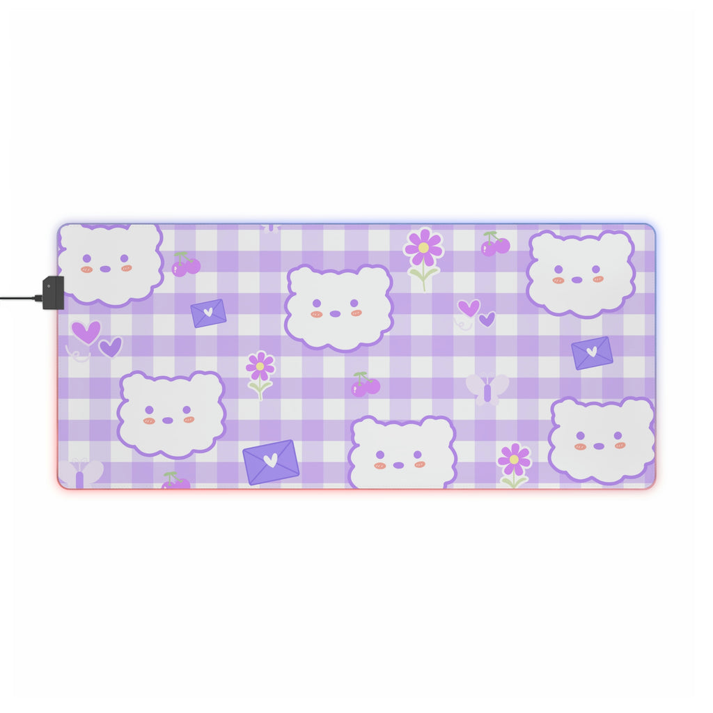 Cute Purple Gingham LED Gaming Mouse Pad